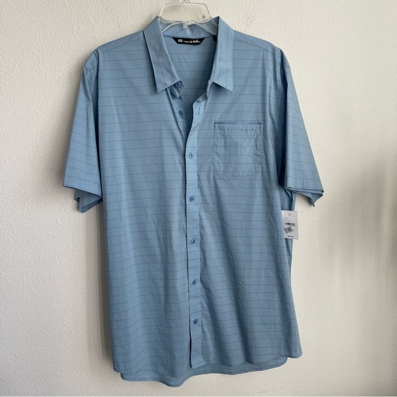Travis Mathews Striped Stretch Performance Short Sleeve Button Up Shirt - Picture 2 of 7